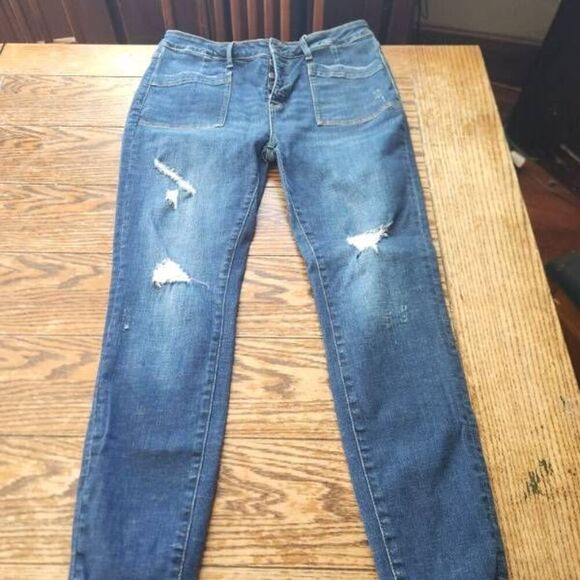 Judy Blue High Rise Button Fly Cargo Pocket Distress Skinny Jeans Sz 13/31 - Picture 2 of 5